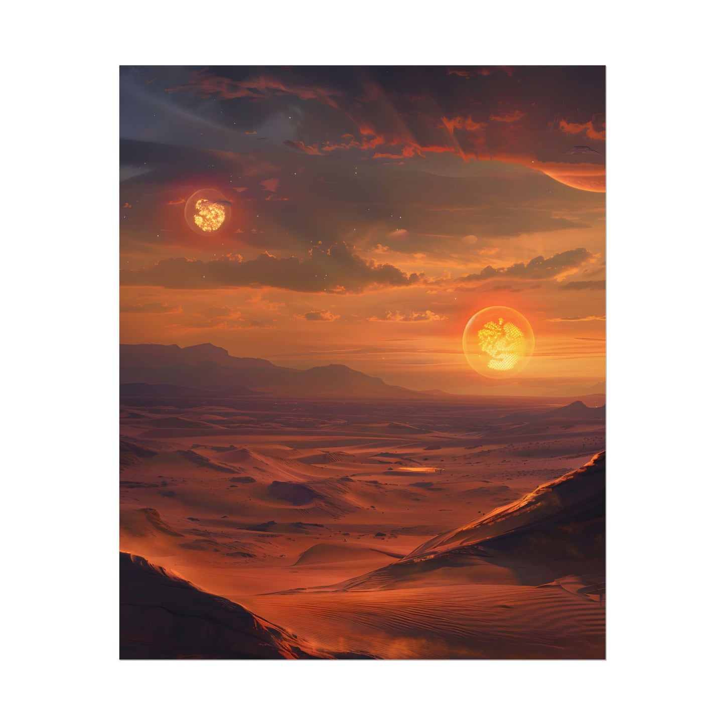 Peaceful Tatooine Sunset: Barren Desert Landscape - Poster