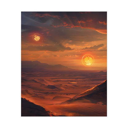Peaceful Tatooine Sunset: Barren Desert Landscape - Poster