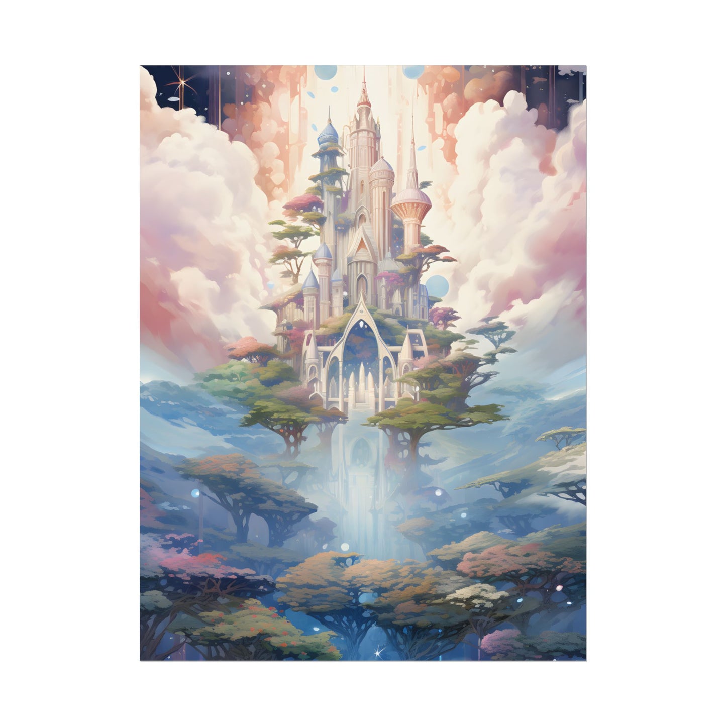 Surreal Floating City in Celestial Fantasy: A Dreamlike Digital Artwork - Poster