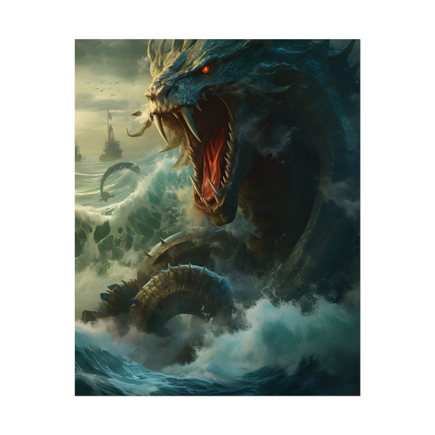 Mythical Sea Monster: Calming Green Scaled Creature Art - Poster