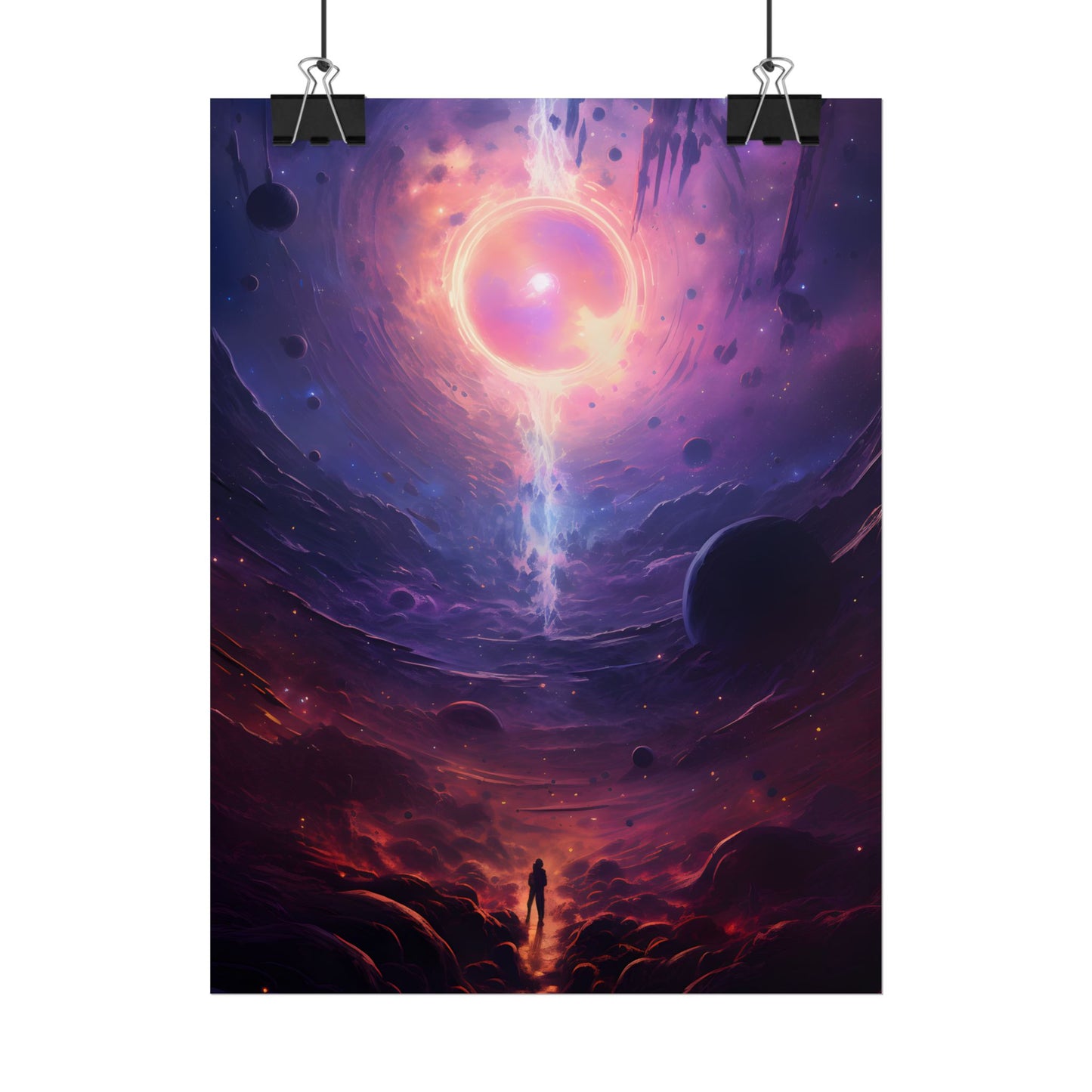 Black Hole Cosmic Odyssey: Dark Planet in Space Art - Poster