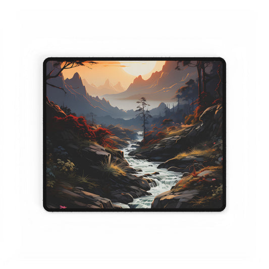 Breathtaking Waterfall: Vibrant Oil Painting Art - Desk Mat