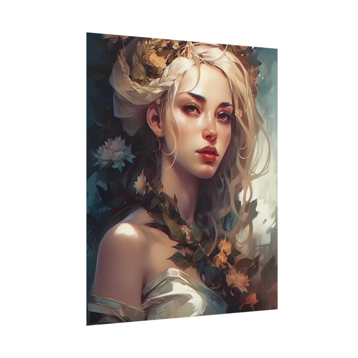 Dramatic Blonde Portrait: Red Hues Digital Art - Poster