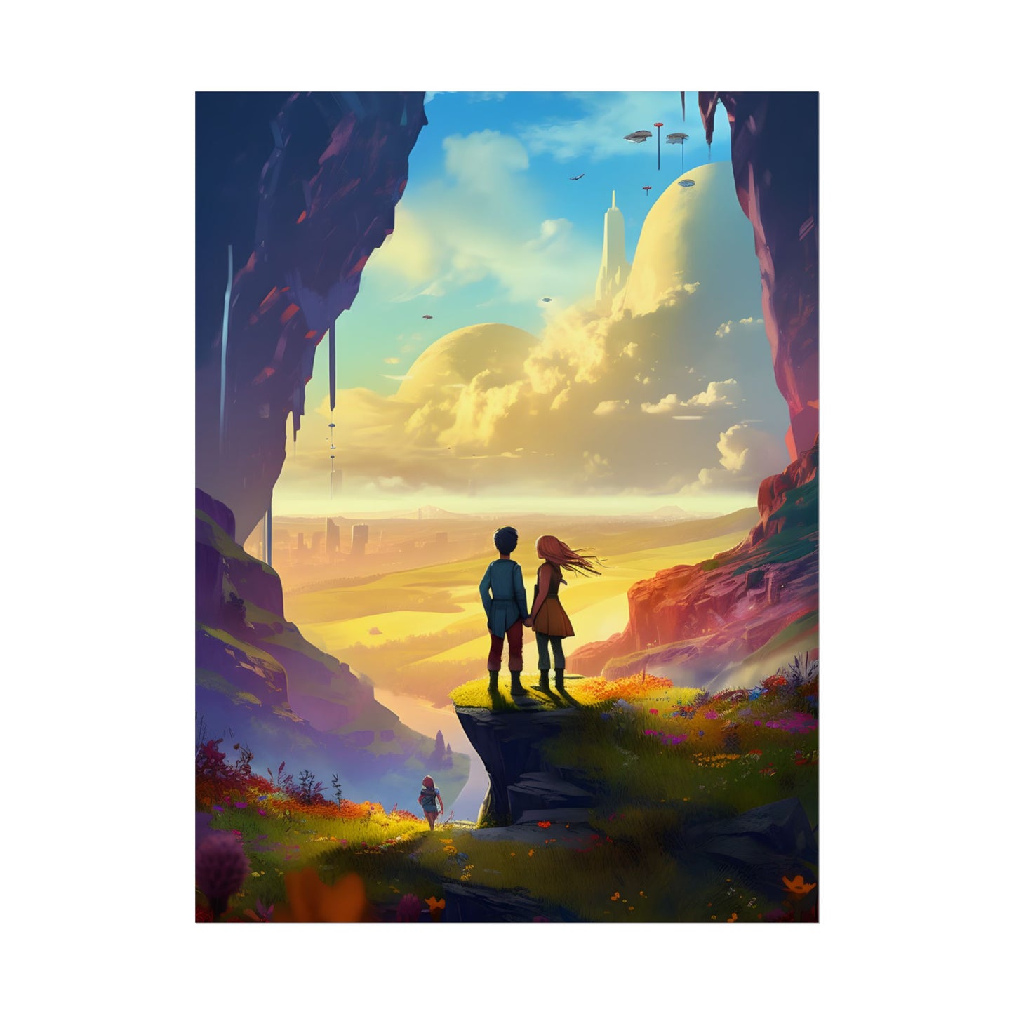Nature's Friends: Girl and Boy on Meadow Hill - Poster