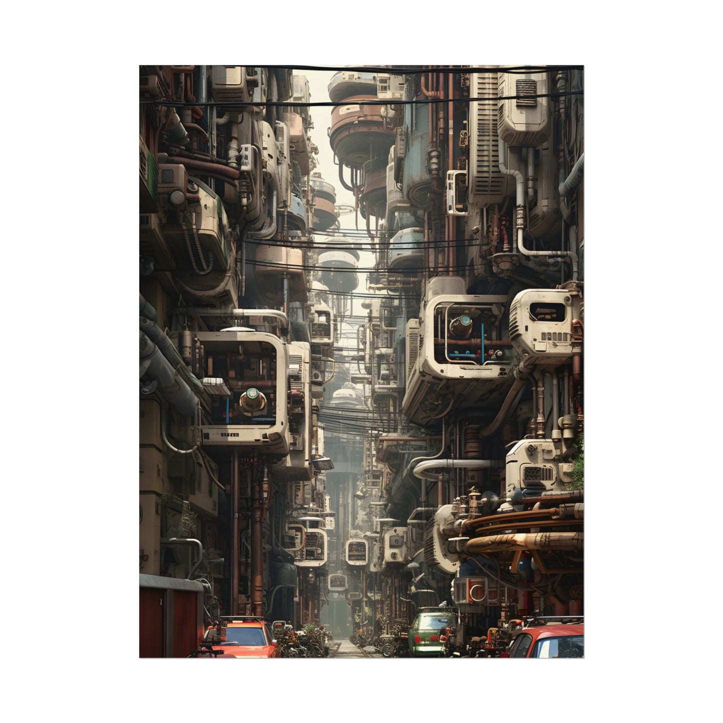 Steampunk Post-Apocalyptic City: Nighttime Digital Artwork - Poster