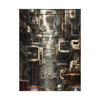 Steampunk Post-Apocalyptic City: Nighttime Digital Artwork - Poster