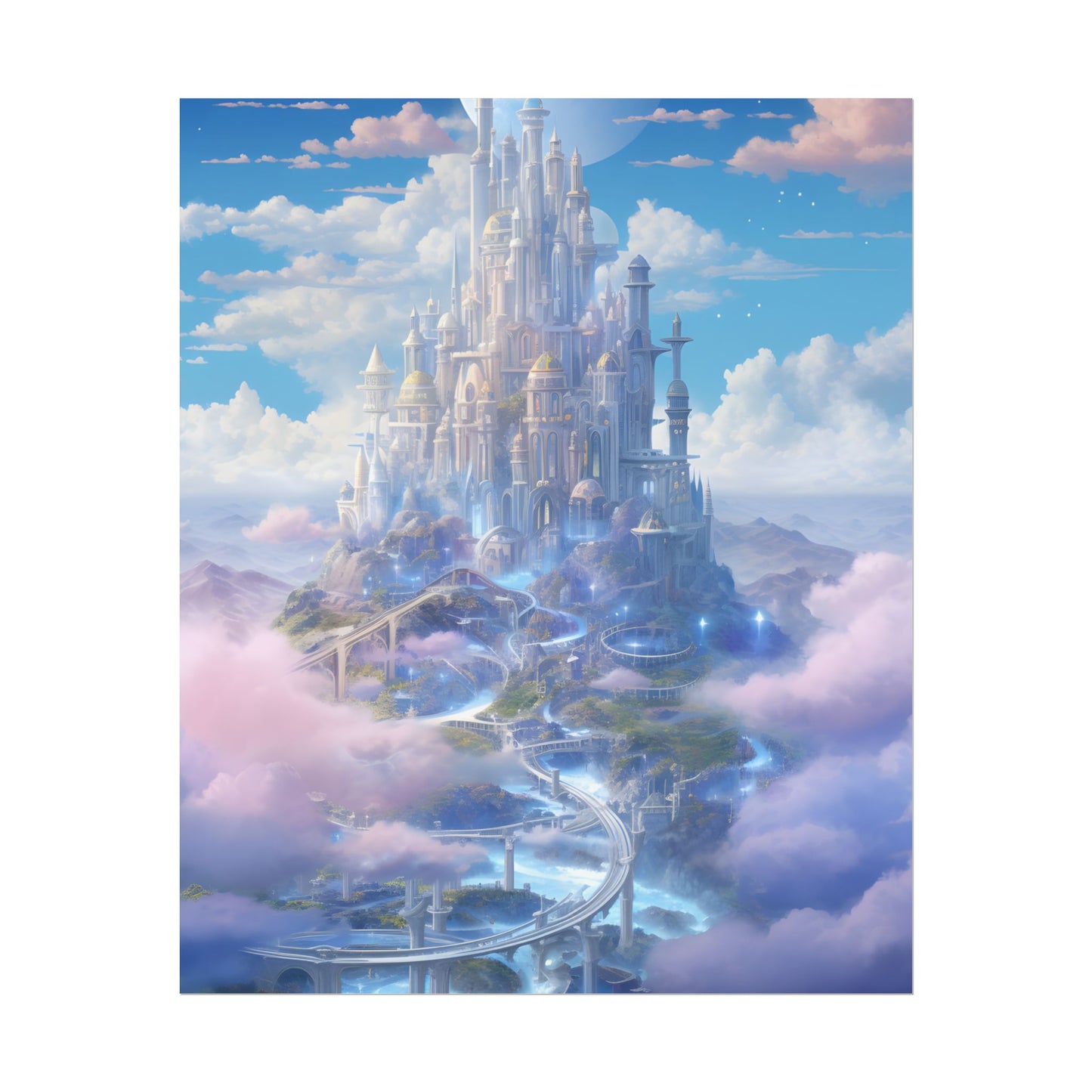 Floating City in Celestial Realm: Serene Fantasy Artwork - Poster