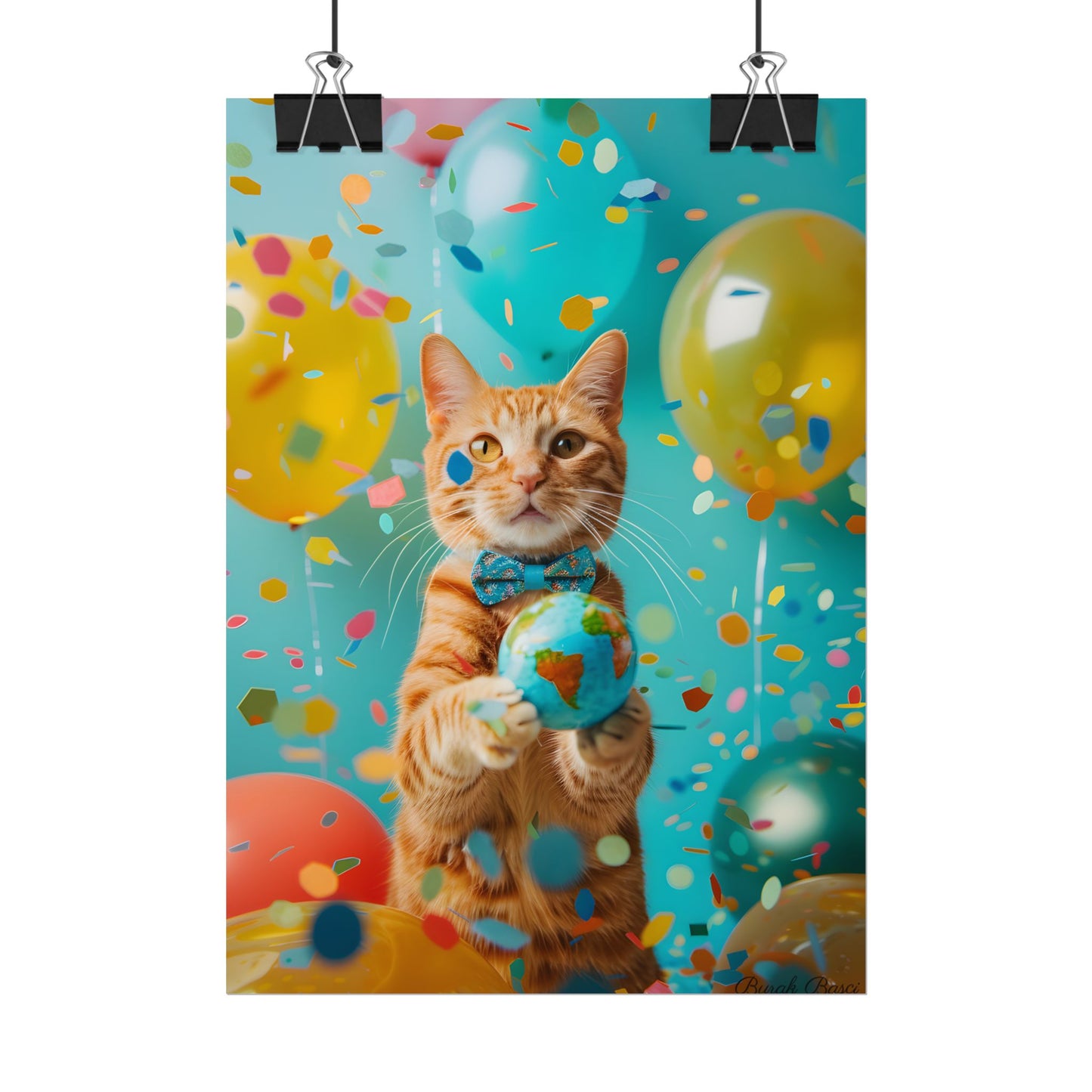 Charming Whiskers: Cat in Bow Tie with Mini Flag - Poster