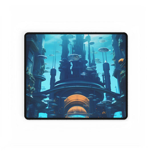 Futuristic Underwater Metropolis: Glass Cityscape - Desk Mat