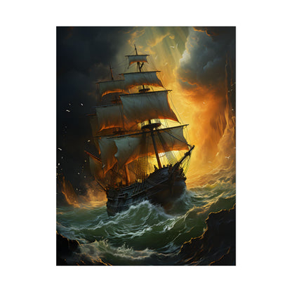 Mostly Green Seascape: Magnificent Oil Painting of a Ship - Poster