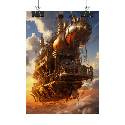 Steampunk Sky-Liner Thrill: Colorful Runners on Colum - Poster