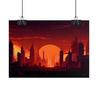 Cyberpunk Cityscape: Burning Nighttime Digital Art - Poster