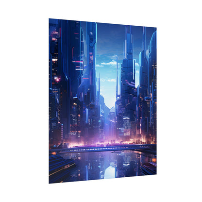 Dystopian Cyberpunk Cityscape: Glowing Neon Lights - Poster
