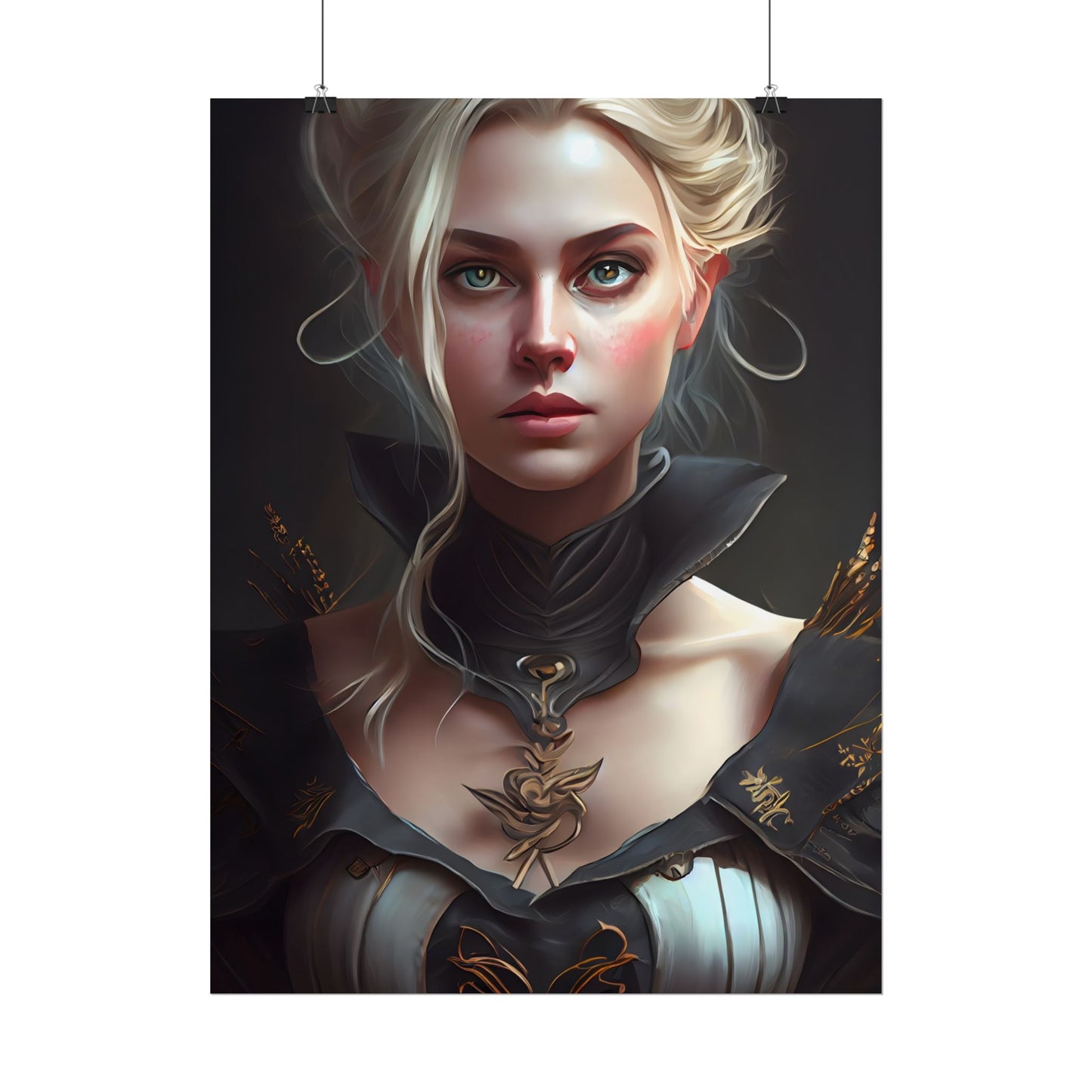 Stunning Blonde Portrait: Elegant Vintage Dress - Poster