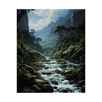 Breathtaking Blue Waterfall: Oil Painting Masterpiece - Poster