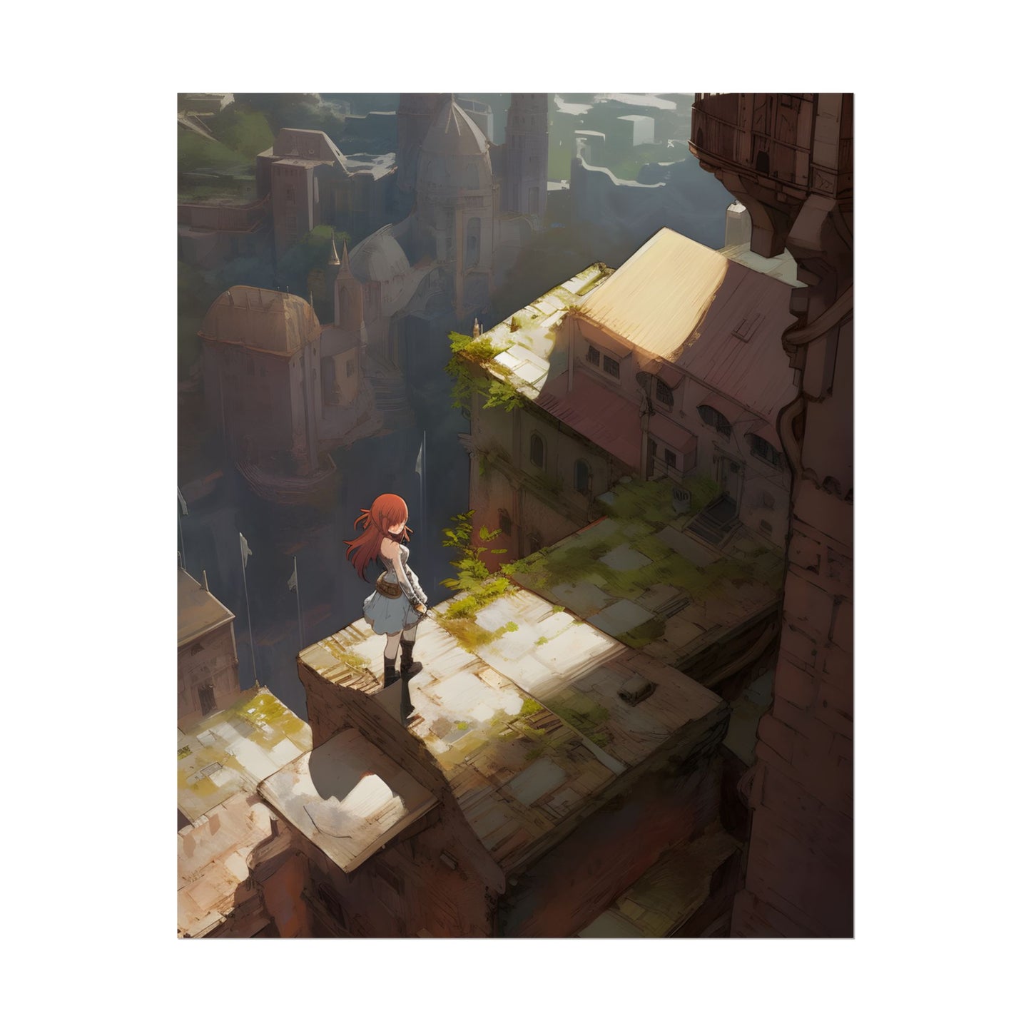 Dramatic Anime Red-Haired Heroine: Digital Artwork of Courage and Action - Poster