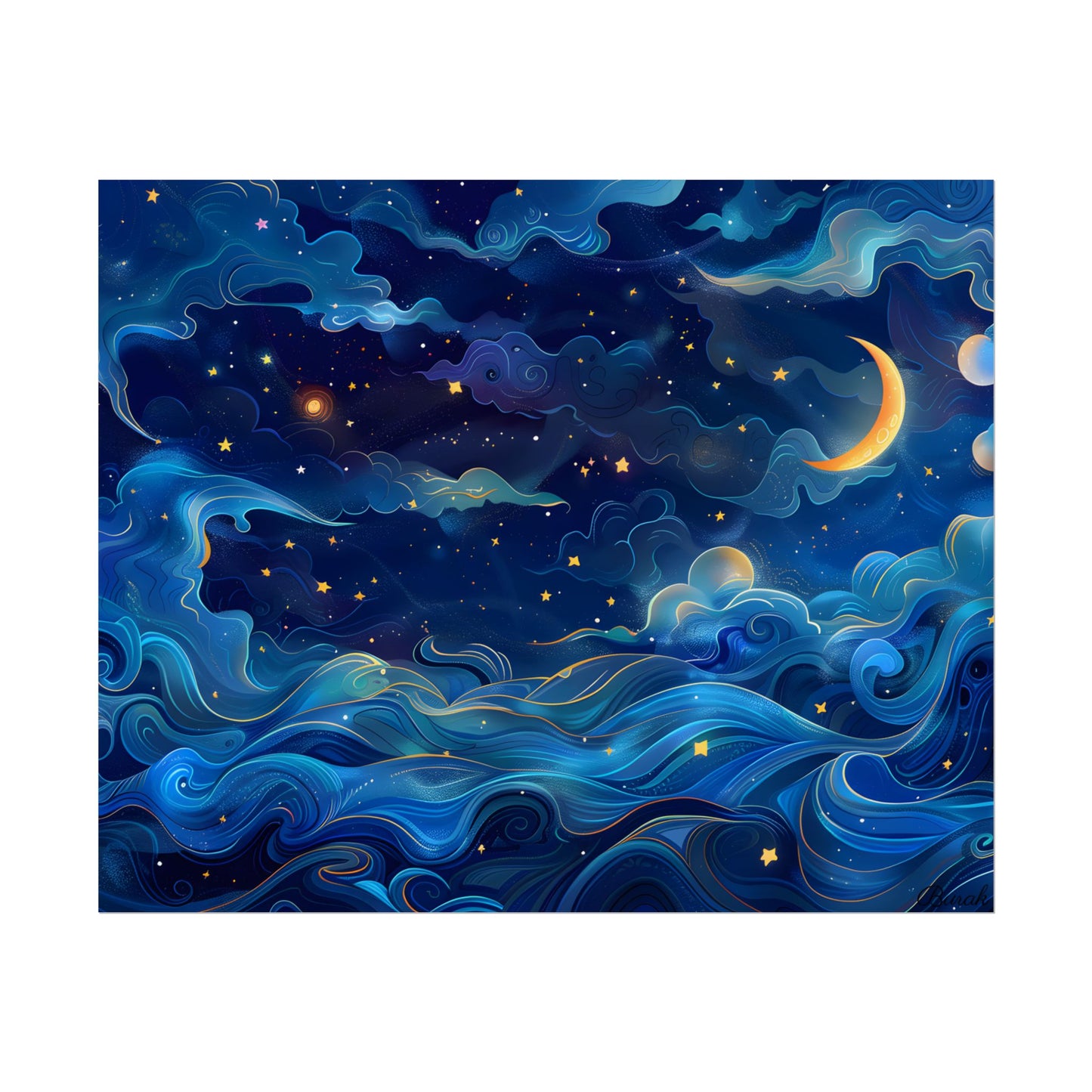 Whimsical Dreamy Night Sky: Stars, Moon, and Shooting Star - Poster