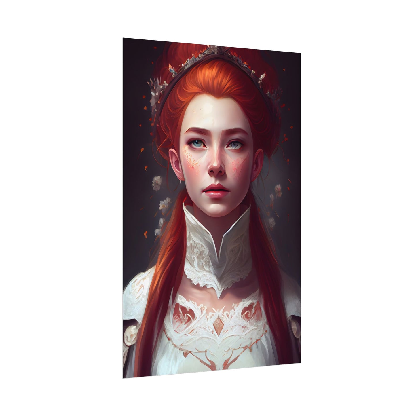 Soft Glow Redhead Portrait: Elegant Female Artwork in Dress - Poster
