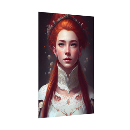 Soft Glow Redhead Portrait: Elegant Female Artwork in Dress - Poster