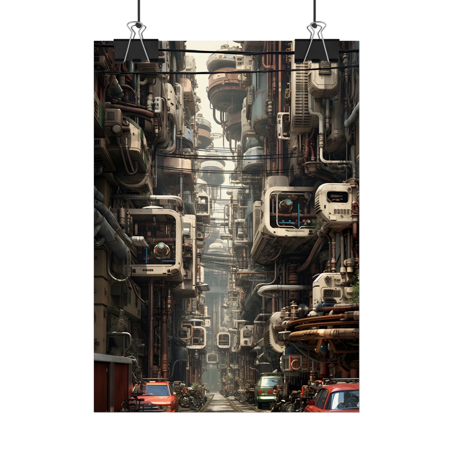 Steampunk Post-Apocalyptic City: Nighttime Digital Artwork - Poster