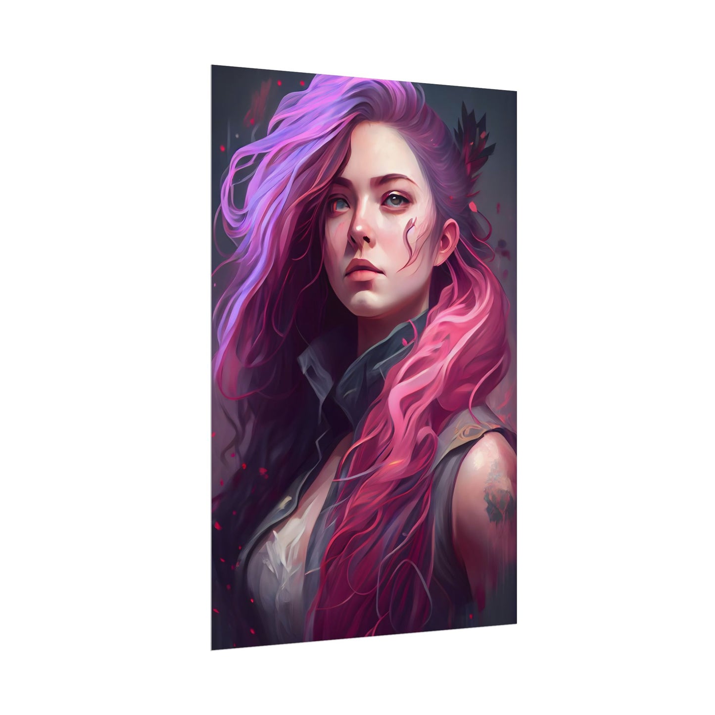 Astonishing Female Portrait: Stylized Pink Hair Artwork in Dre - Poster