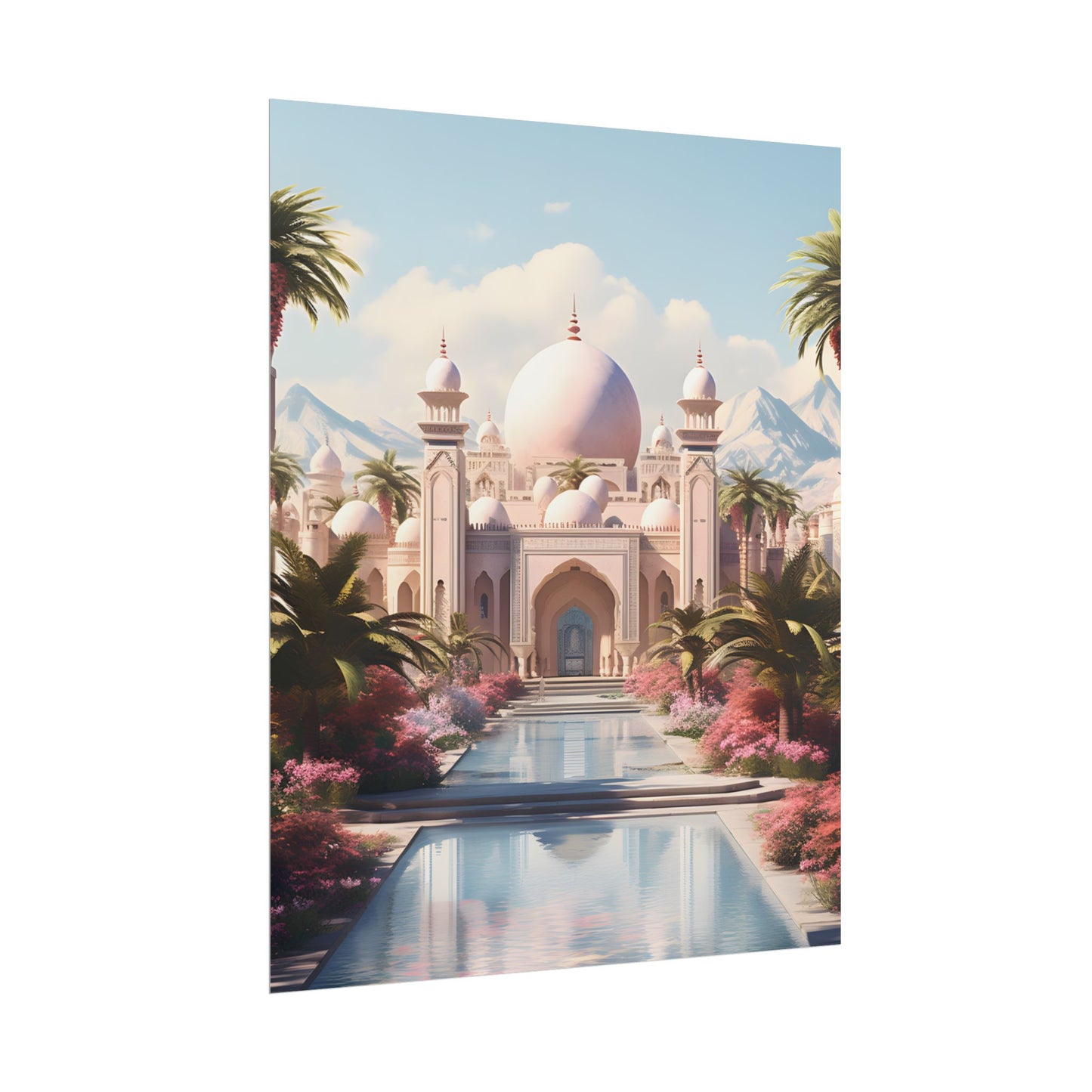 Serene Arabian Desert Oasis: Camels in a Palm Tree Landscape - Poster