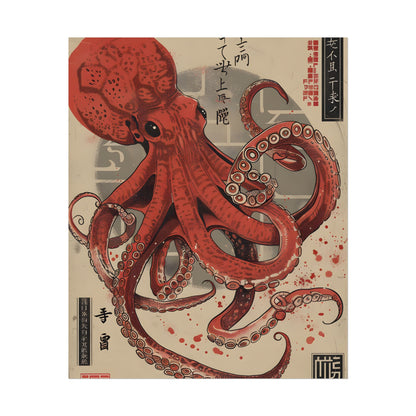 Stylized Japanese Octopus: Muted Watercolor Artwork - Poster