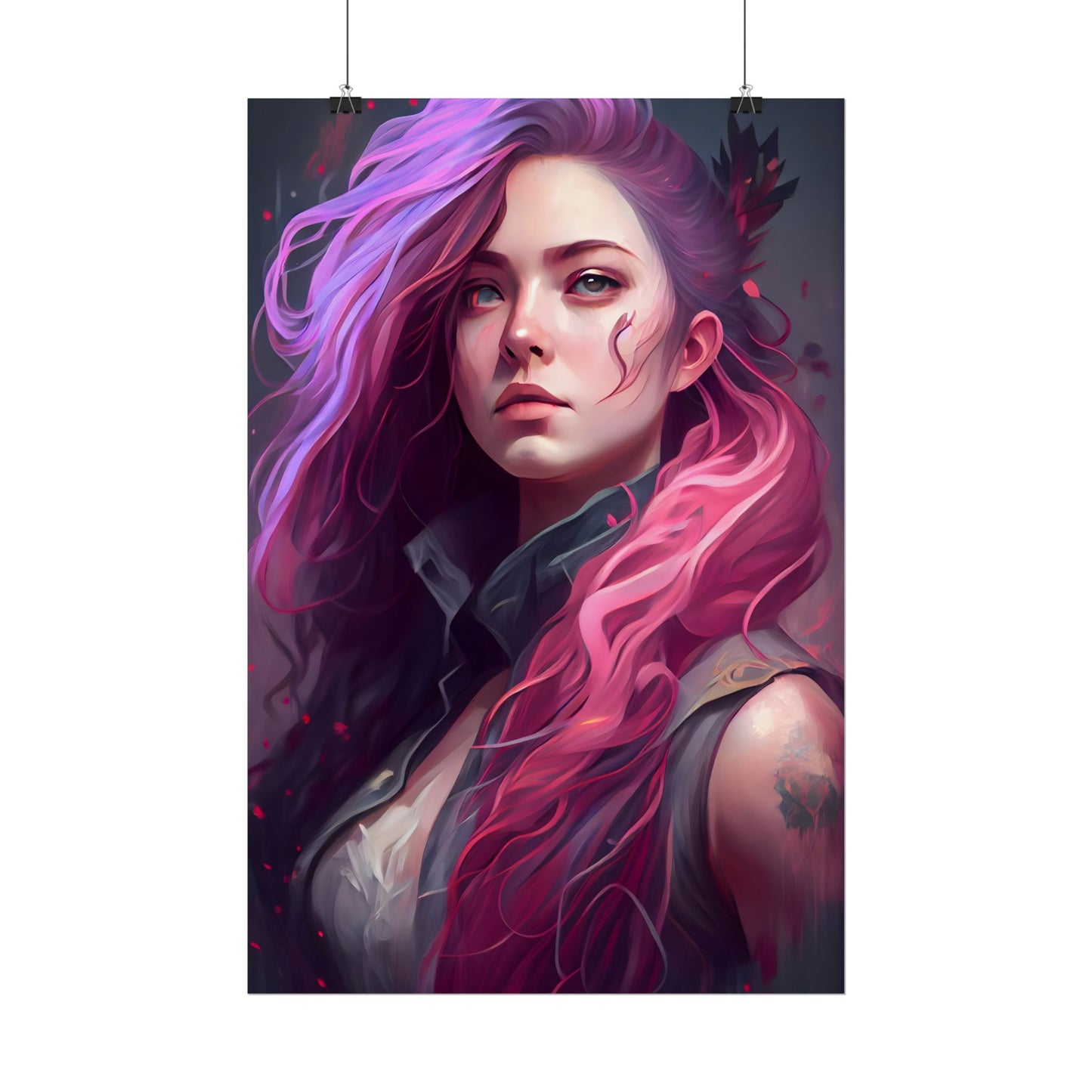 Astonishing Female Portrait: Stylized Pink Hair Artwork in Dre - Poster