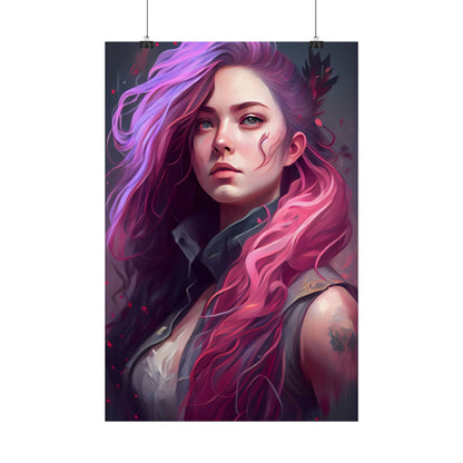 Astonishing Female Portrait: Stylized Pink Hair Artwork in Dre - Poster
