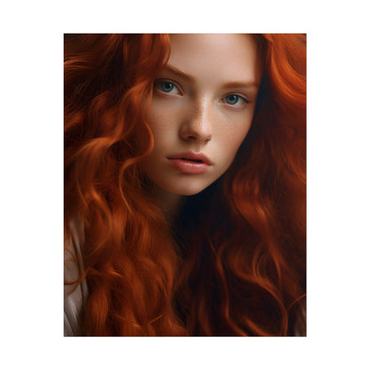 Feminine Portrait: Redheaded Woman in Light Blue - Poster