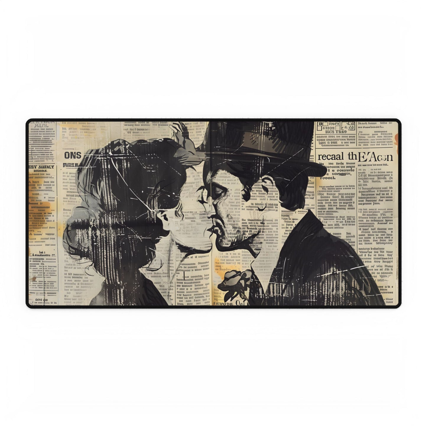 Vintage Romance Couples: Newsprint Artwork - Intimate Moments - Desk Mat