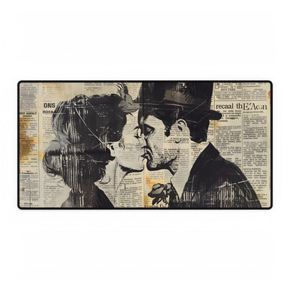 Vintage Romance Couples: Newsprint Artwork - Intimate Moments - Desk Mat