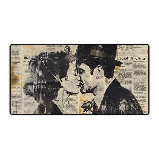 Vintage Romance Couples: Newsprint Artwork - Intimate Moments - Desk Mat