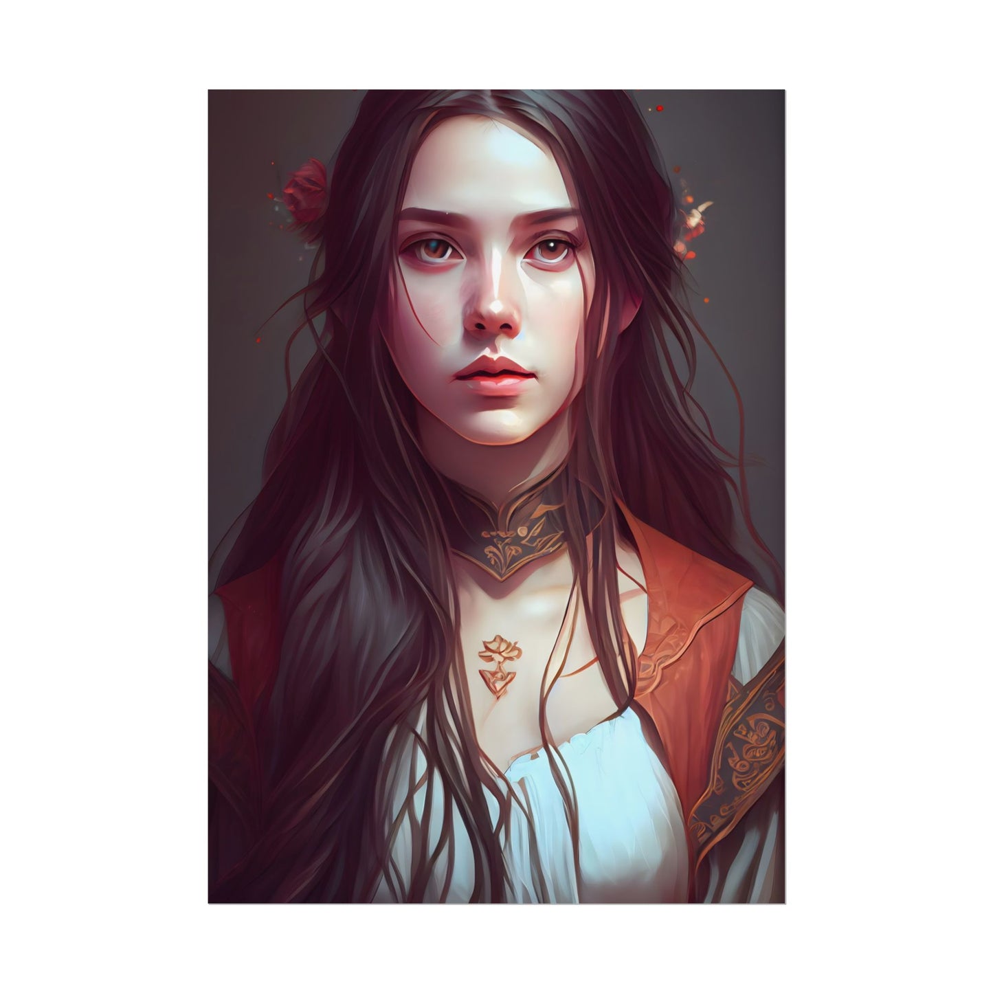 Sophisticated Female Portrait: Brown Hair Artwork in Focus - Poster