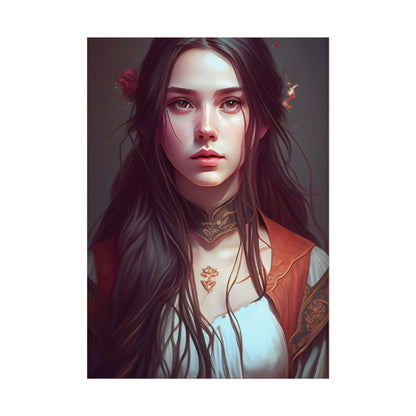 Sophisticated Female Portrait: Brown Hair Artwork in Focus - Poster