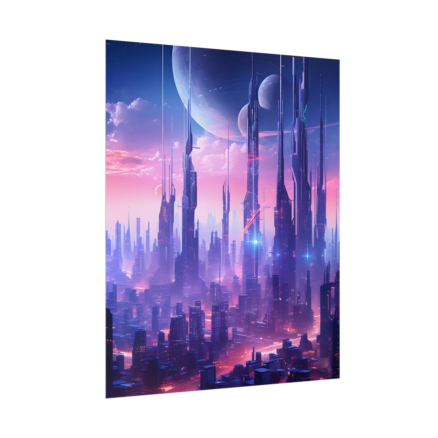 Cyberpunk Cityscape: Dark Futuristic Metropolis Digital Art - Poster
