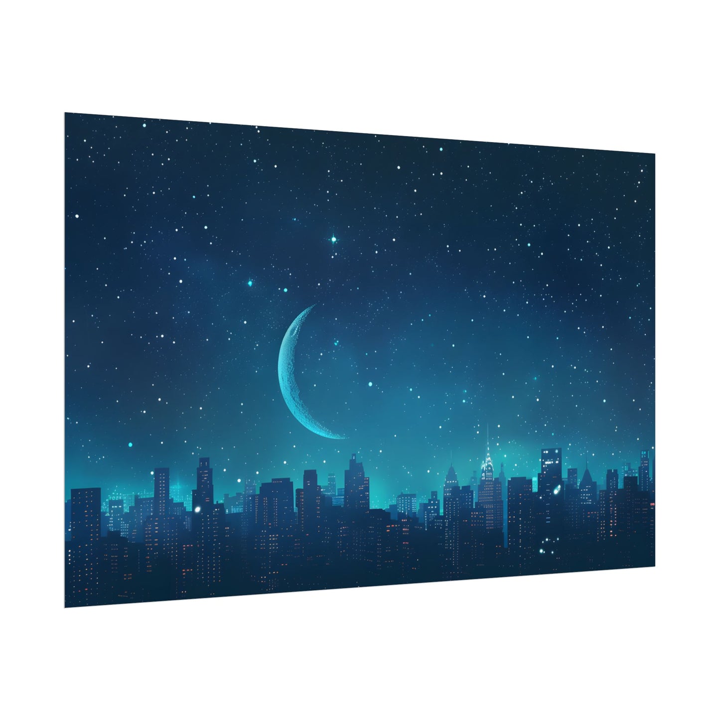 Starry Night Sky: Tranquil Dark Blue Scene with Crescent Moon - Poster