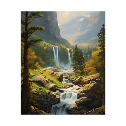 Breathtaking Waterfall: Impressionist Oil Painting - Poster