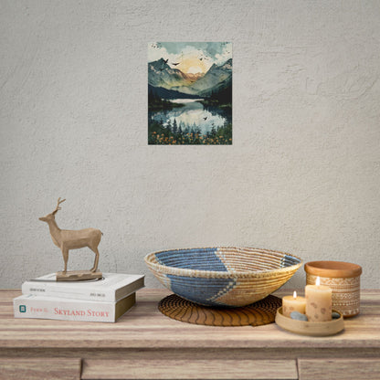 Serene Mountain Lake: Birds in Flight - Natural Art - Poster