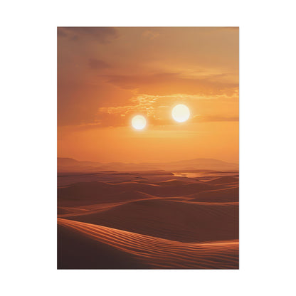 Serene Binary Sunset Artwork: A Peaceful Landscape - Poster