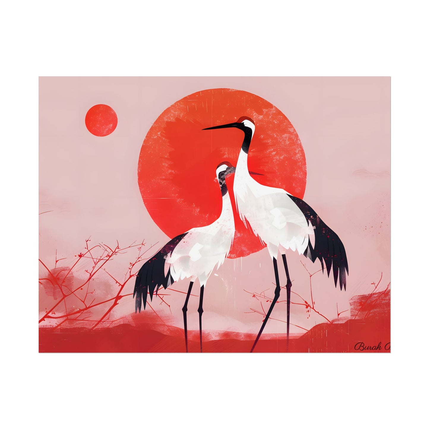 Peaceful Crane Sanctuary: Serene Landscape Nature Art - Poster