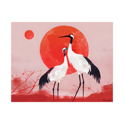 Peaceful Crane Sanctuary: Serene Landscape Nature Art - Poster