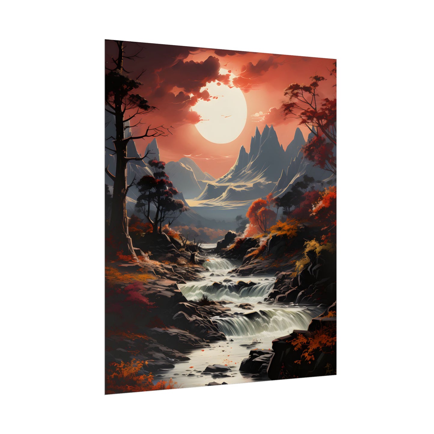 Breathtaking Waterfall Oil Painting: A Realistic Artwork - Poster
