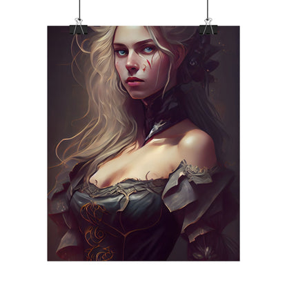 Blonde Female Portrait in a Dress: Stunning Artwork - Poster