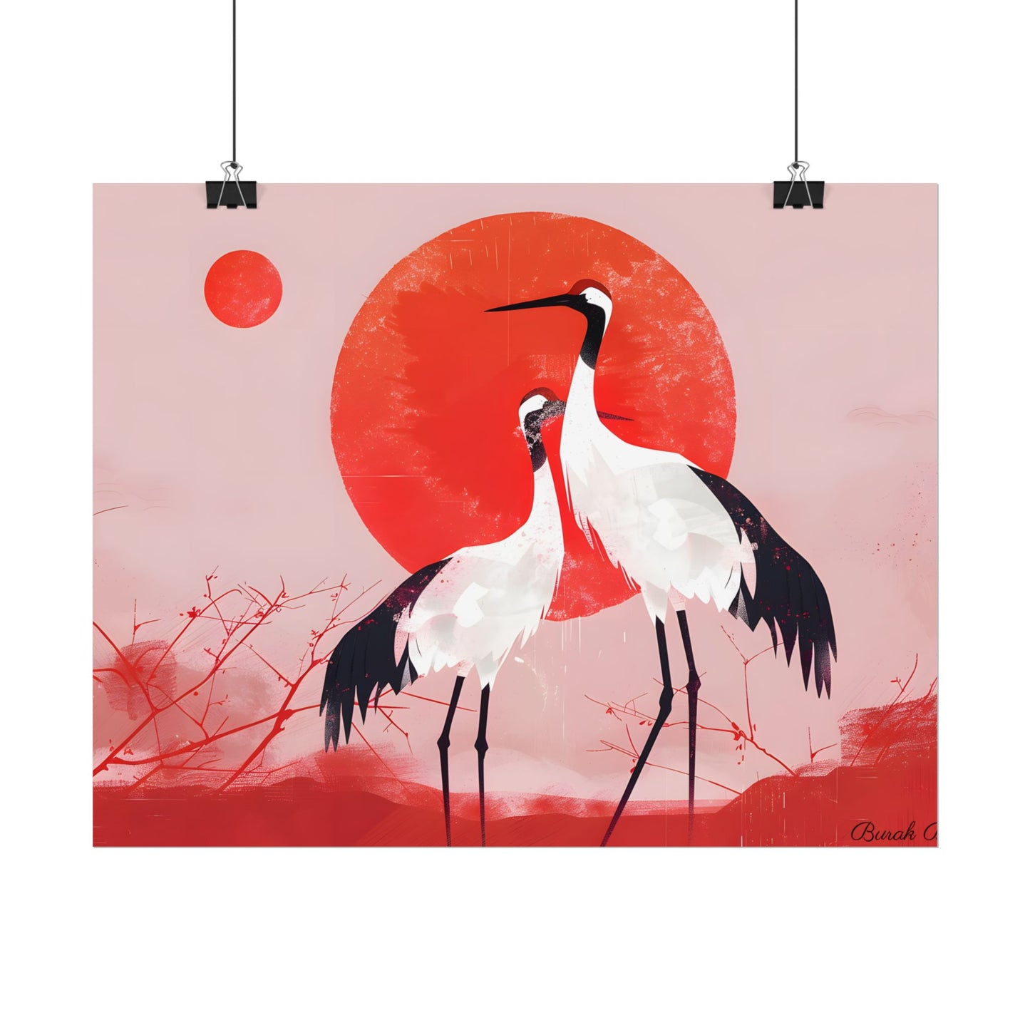 Peaceful Crane Sanctuary: Serene Landscape Nature Art - Poster