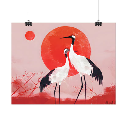 Peaceful Crane Sanctuary: Serene Landscape Nature Art - Poster