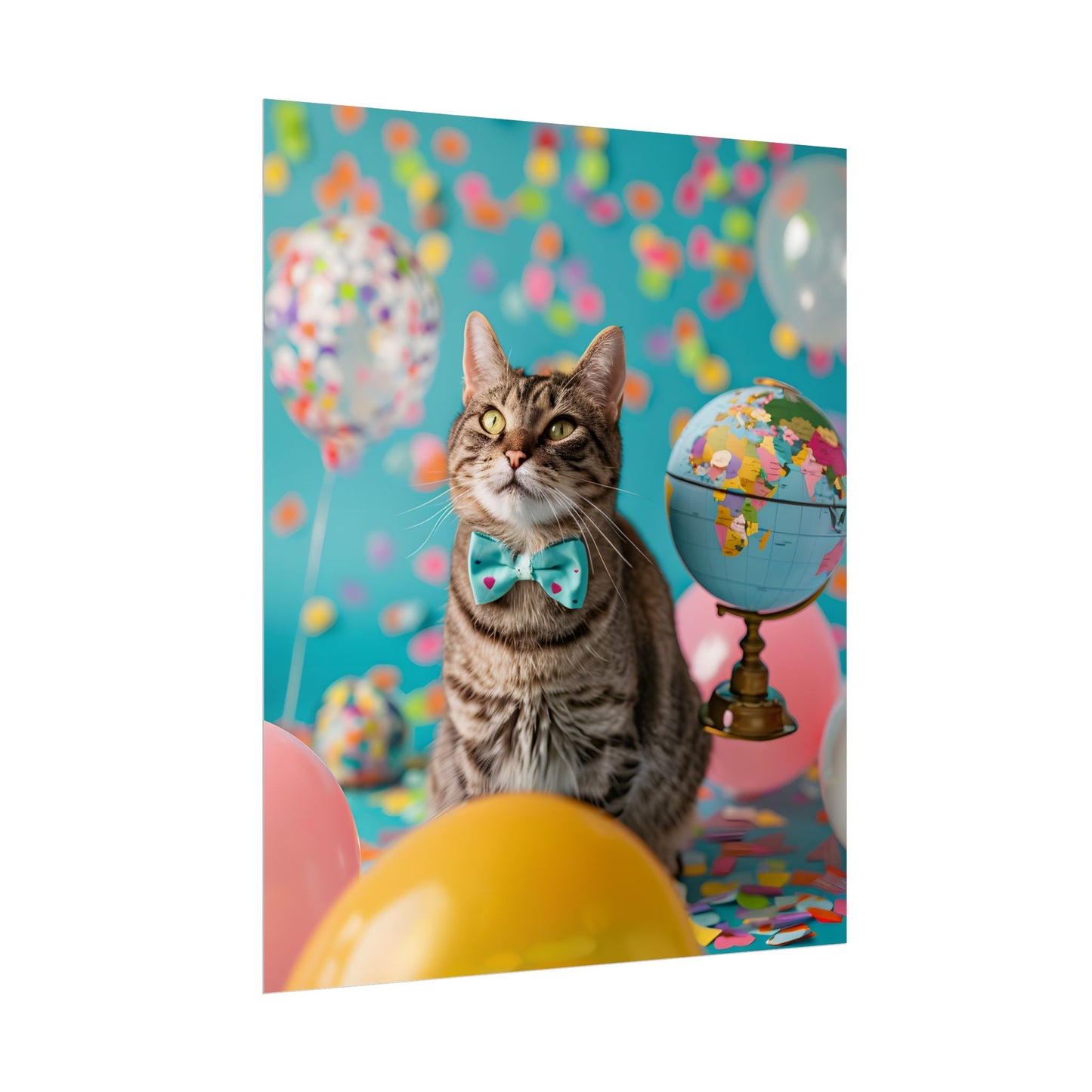 Whimsical Cat with Bow Tie: Mysterious Feline Artwork - Poster