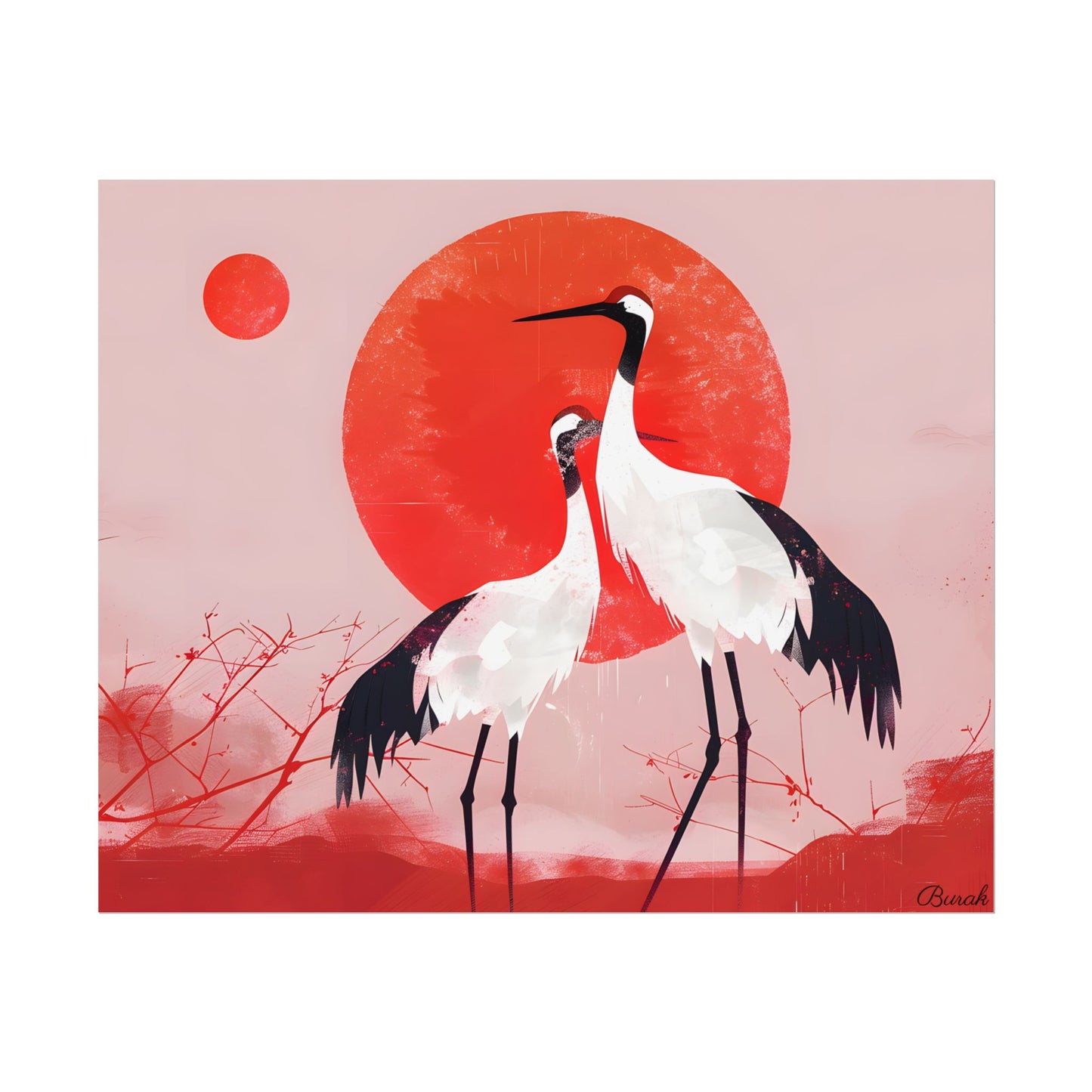 Peaceful Crane Sanctuary: Serene Landscape Nature Art - Poster