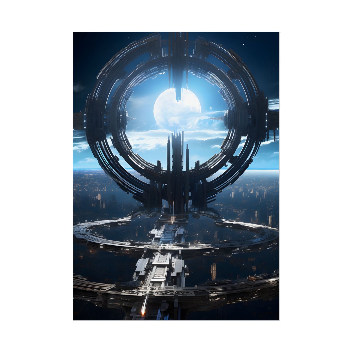 Futuristic Space Station: Orbiting Multimoon Planet Artwork - Poster