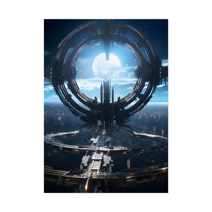 Futuristic Space Station: Orbiting Multimoon Planet Artwork - Poster
